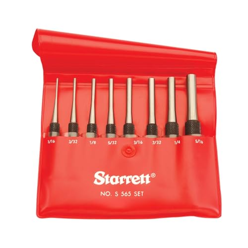 Starrett S565PC 8-piece drive pin punch set, 4-inch length, assorted steel punches case content visible