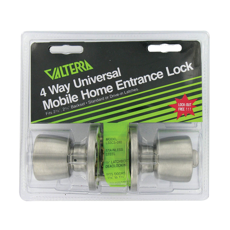 Valterra L32CS010 Stainless Steel Mobile Home Entrance Lock - Knob x Knob,Silver