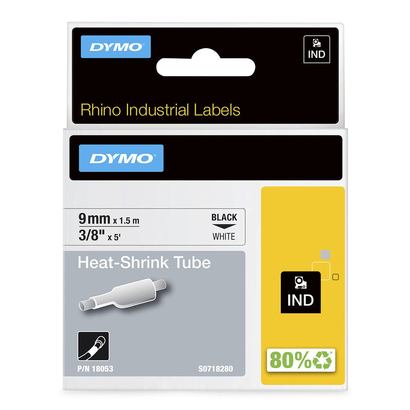 DYMO Rhino Industrial Heat-Shrink Labels, 3/8" Tube, Black Print on White Black on White 3/8" (9MM)