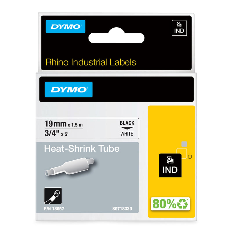 DYMO Rhino Industrial Heat-Shrink Labels, 3/4" Tube, Black Print on White
