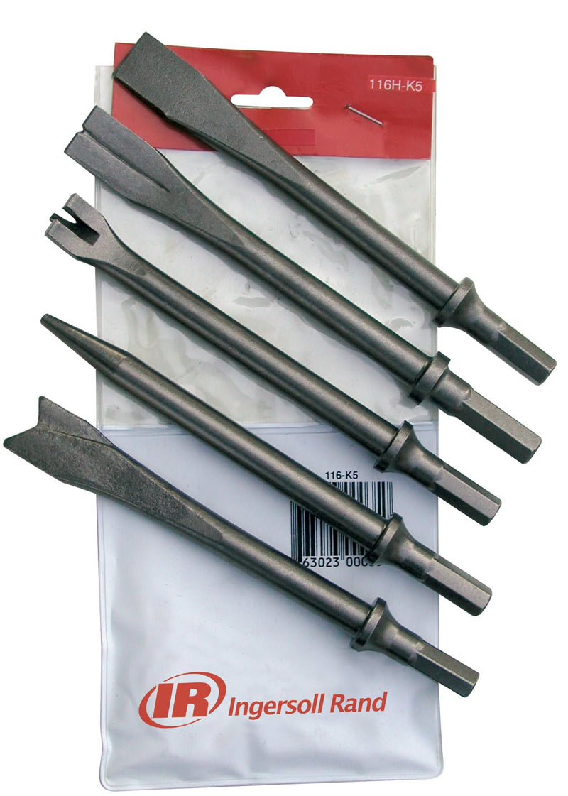[Australia - AusPower] - Ingersoll Rand 9500 Chisel Bit Kit for 114GQC Edge Series Air Hammer, 5 Piece Set Includes Tapered Punch, Flat Chisel, Panel Cutter, Sheet Metal Cutter, Spot Weld Breaker 
