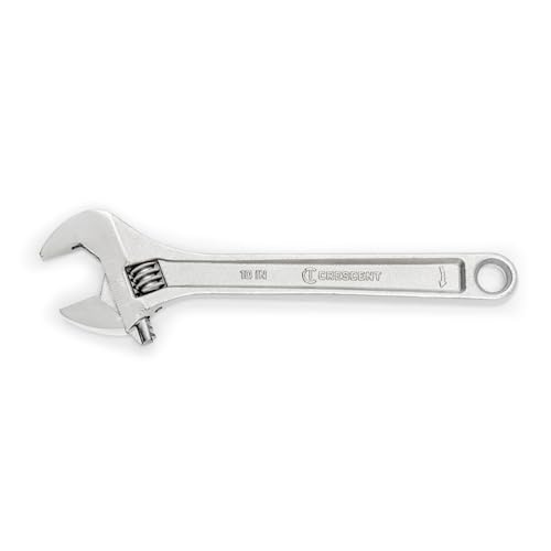 Crescent 10-inch adjustable wrench with polished chrome finish and sliding jaw adjustment mechanism