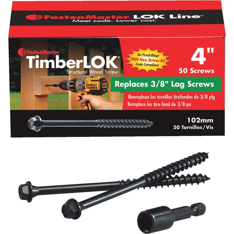 FastenMaster FMTLOK04-50 4 Screws Steel Hex Head 50 / Box, Black, Count