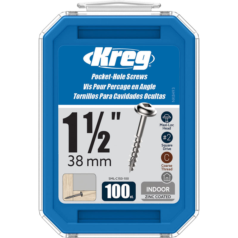 [Australia - AusPower] - Kreg SML-C150-100 Zinc Pocket Screws, 1 1/2-Inch, 8 Coarse Thread, Maxi-Loc Head (100 Count) 