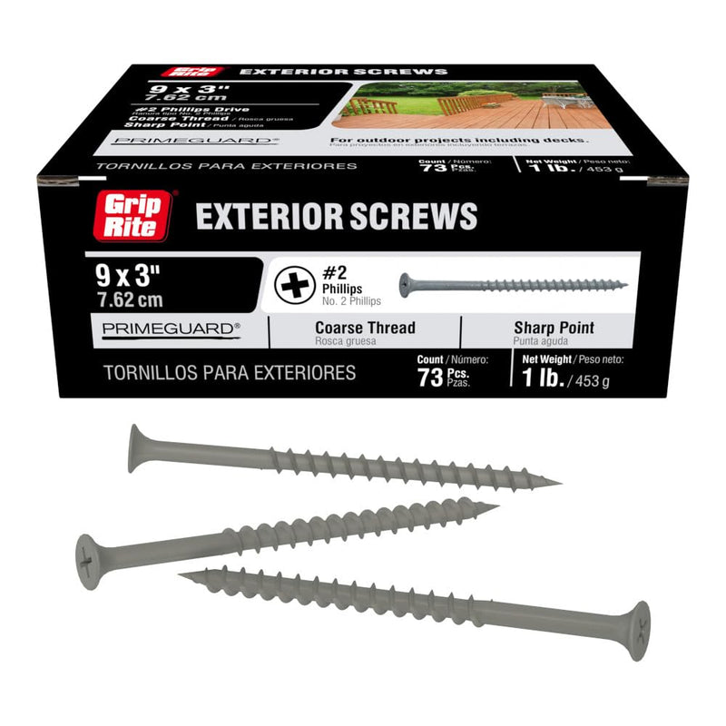 [Australia - AusPower] - Grip-Rite PTN3S1 PG10 Polymer Coated #8 x 3 Coarse Thread Deck Screw, Gray, 1lb Box #8 x 3" 
