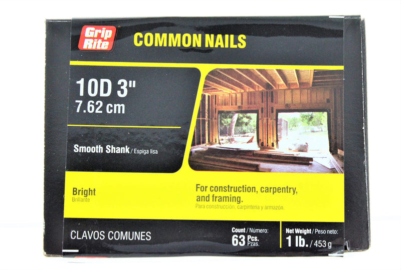 [Australia - AusPower] - GRIP-RITE 10C1 FASN'ERS 10D 9 Gauge 5/16" Head Bright Common 3" Construction/Framing Nails 66 Pack 