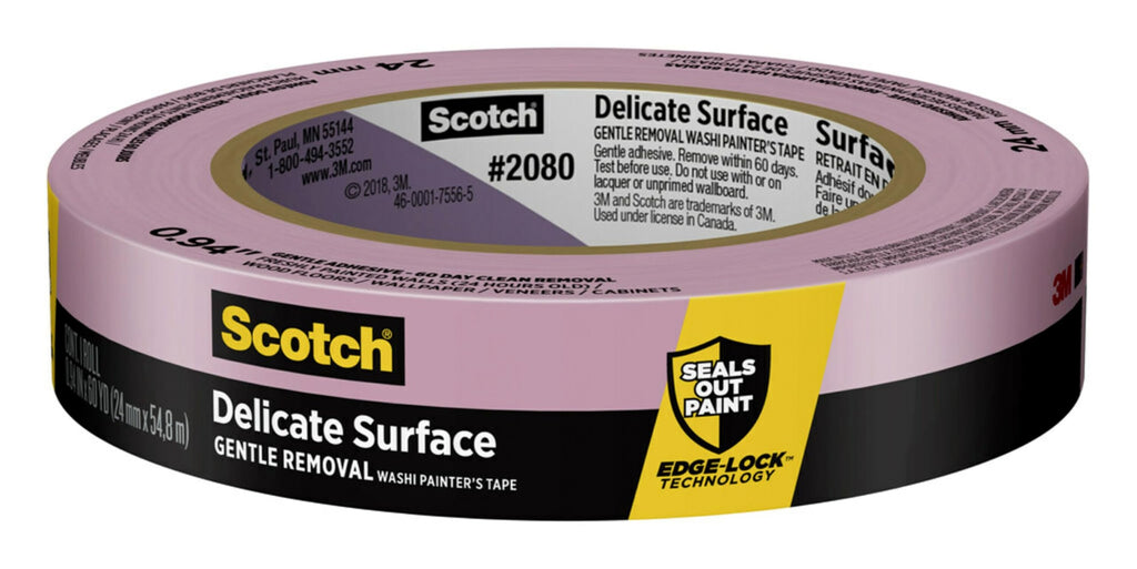 Scotch Delicate Surfaces Painters Tape, 0.94 in x 60 yd, Damage-Free Painting Prep, Protect Delicate Surfaces, UV & Sunlight Resistant, Solvent-Free Adhesive, Indoor Masking Tape, 1 Roll (2080EL-24E)