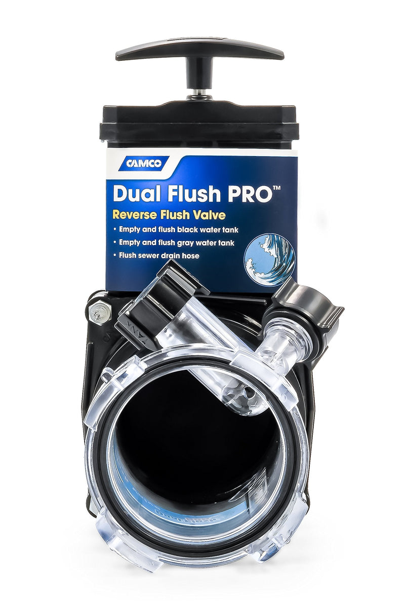 [Australia - AusPower] - Camco Dual Flush Pro Camper/RV Holding Tank Rinser - Features 3-Inch Gate Valve & Reverse Flush Valve - Empties & Flushes RV Black Water Tanks and RV Sewer Hose (39062) With Gate Valve 