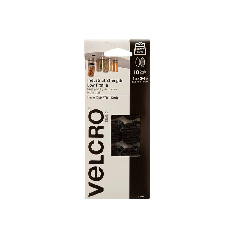 [Australia - AusPower] - VELCRO Brand 1in x 3/4in Industrial Fasteners | Low Profile Thin Design | Professional Grade Heavy Duty Strength | Indoor Outdoor Use Ovals, 10 Sets, Black 1 Count (Pack of 1) 
