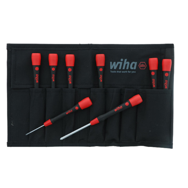 Wiha 26193 Slotted & Phillips Screwdriver Set, 8 Piece, Soft PicoFinish Handles, Canvas Pouch, Chrome Finish