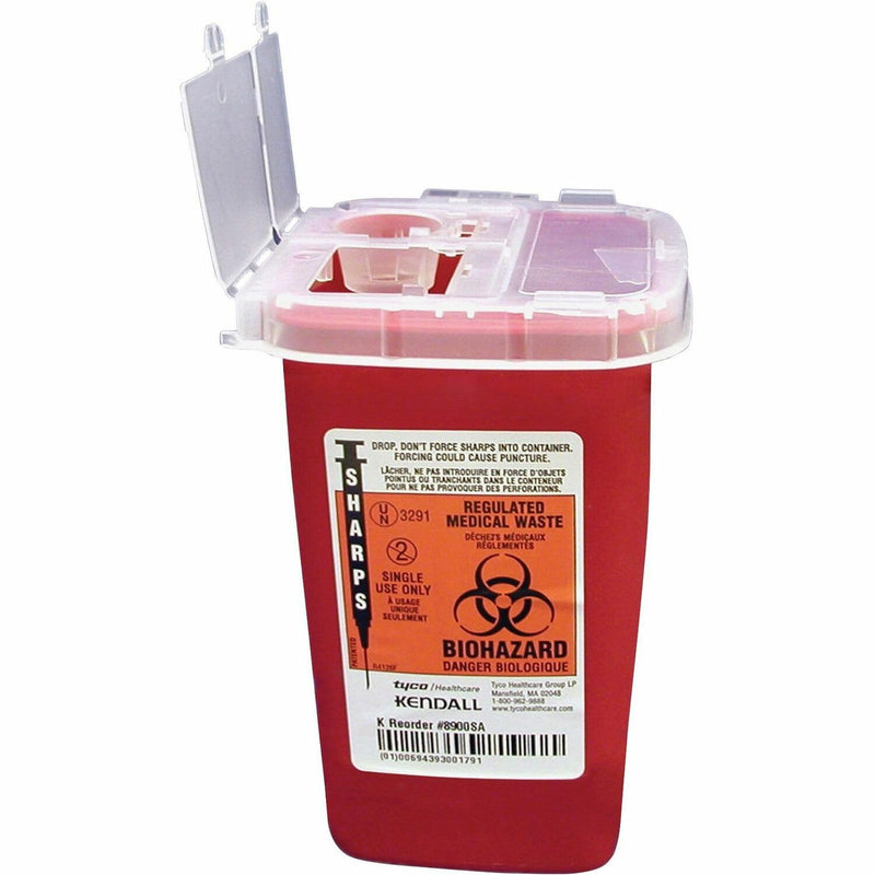[Australia - AusPower] - Covidien SR1Q100900 Phlebotomy Sharps Container W/Clear Lid Flip Top 1 Qt. RD 6.3" x 4.5" x 4.3" 