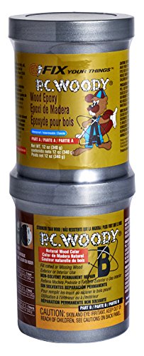 PC Products PC-Woody wood repair epoxy paste, two-part tan wood filler in two cans