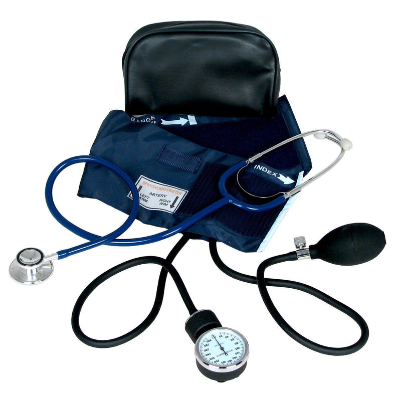 [Australia - AusPower] - Dixie EMS Aneroid Sphygmomanometer and Dual Head Stethoscope Set with Adult Size Blood Pressure Cuff, Calibration Key and Carrying Case – Navy Blue - FSA/HSA Eligible 