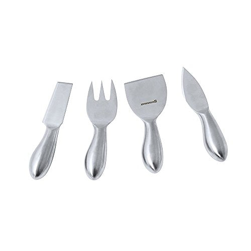 Swissmar 4-Piece Petite Cheese Knife Set Stainless Steel Knives for Cutting, Slicing & Serving Soft, Hard & Aged Cheeses – Includes Cheese Fork, Plane, Knives Ergonomic, Gift Boxed, Dishwasher Safe