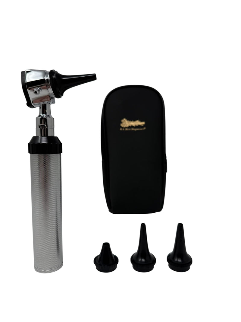 [Australia - AusPower] - New RA Bock 3.2V Bright White LED Otoscope Set Includes Disposable Specula Adaptor and 3 Sizes of reuseable Specula Plus Zippered Leathette Case 