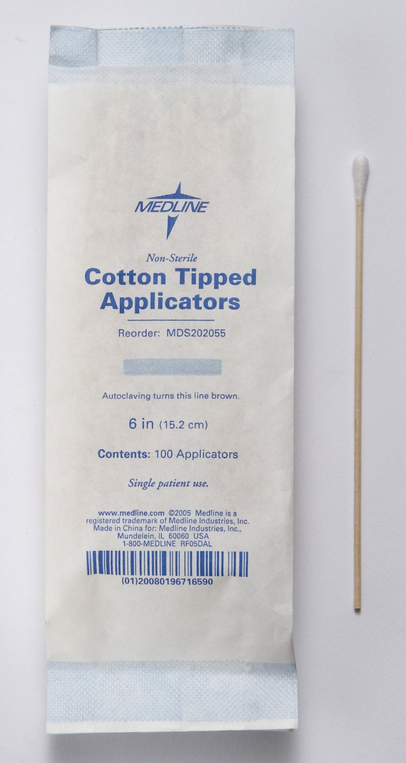 [Australia - AusPower] - Medline Cotton-Tip Wood Applicator, Non-Sterile, 6" Length, Pack of 1000 