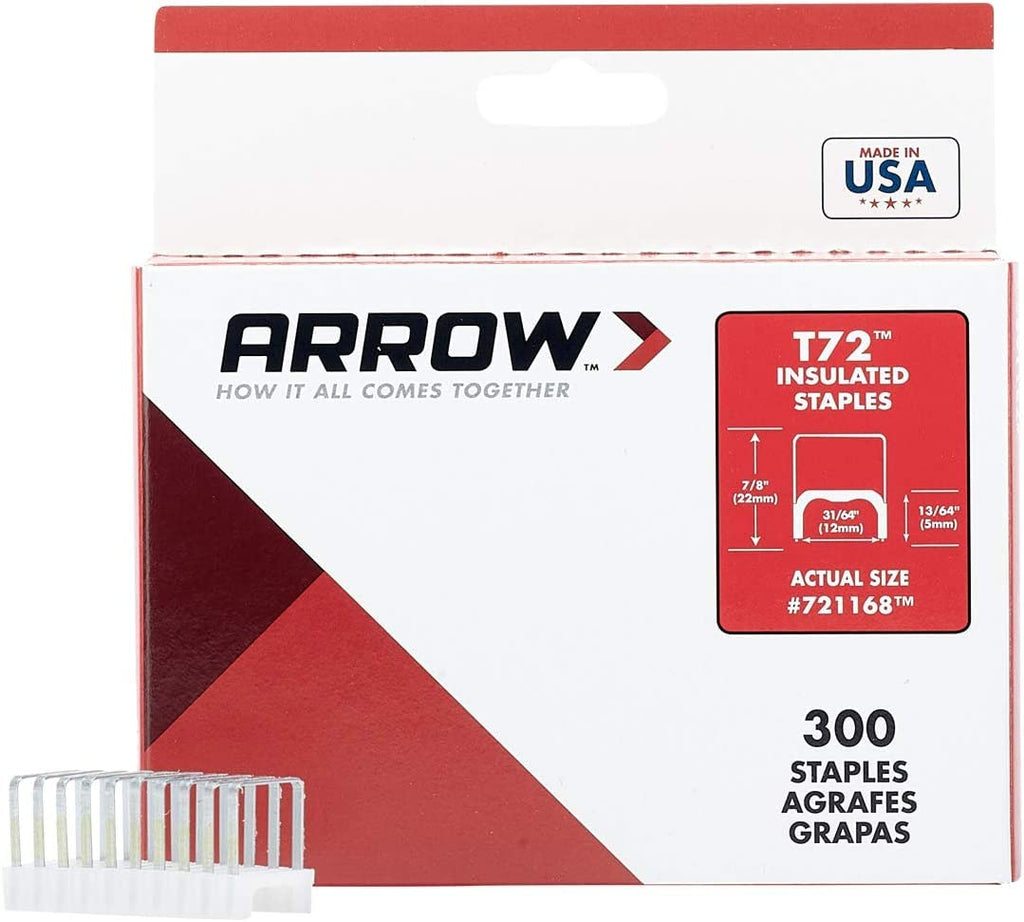 Arrow 721168 T72 Heavy Duty Steel Insulated Staples for Installing Cable and Wiring, 13/64-Inch by 31/64-Inch Crown Width, 300-Pack 13/64 Inch X 31/64 Inch