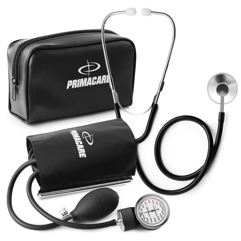 [Australia - AusPower] - PrimaCare DS-9195 Professional Adult Size Classic Series Blood Pressure Kit with D-Ring Cuff, Nylon BP Kit, Aneroid Sphygmomanometer with Stethoscope 
