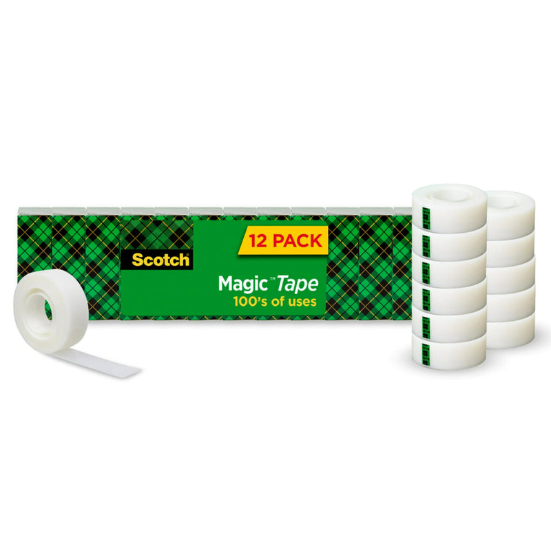 Scotch Magic Tape, 12 Rolls, Numerous Applications, Invisible, Engineered for Repairing, 3/4 x 1000 Inches, Boxed (810K12)