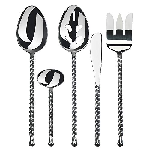 Gourmet Settings - 5-Pieces Hostess Silverware Set - Silver Tear Collection - Polished Metal Flatware Serving Set - Stainless Steel Kitchen Utensils Knife/Fork/Spoons 5pc Hostess Set