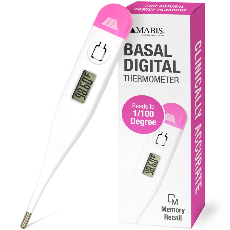 MABIS Digital Basal Body Thermometer for Ovulation Tracking, Fertility, Period Tracking and Natural Family Planning with Beeper and Memory, Oral Use Only White 1 Count (Pack of 1)