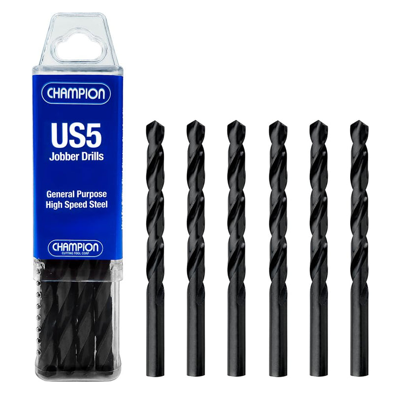 Champion Cutting Tool General Purpose Drill Bits for Metal and Wood (3/8 Inch) - 6 PCS - 118 Degree Point, High Speed Steel Straight Shank Drill Bits with Black Oxide Finish 3/8 in