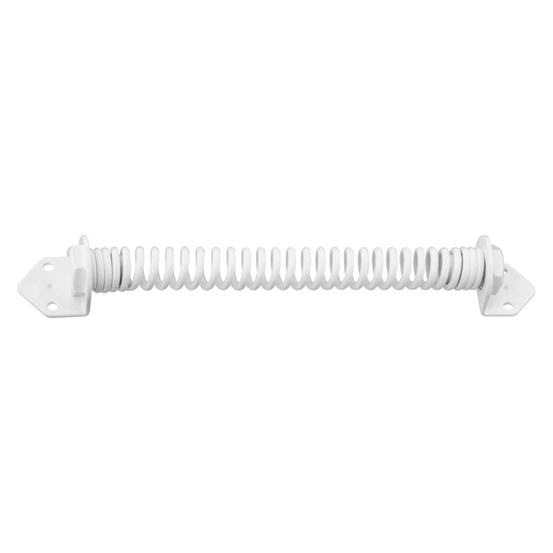 National Hardware V850 Door and Gate Spring Closer 12 in Adjustable Tension Self Closing Storm Door Closer Heavy Duty Steel White Finish with Mounting Screws for Residential Doors