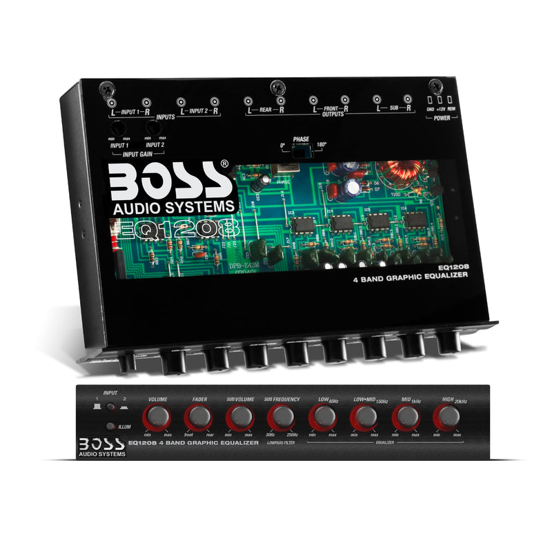 [Australia - AusPower] - BOSS Audio Systems EQ1208 4 Band Pre-Amp Half-DIN Car Equalizer, Subfoofer Output, Dual Color Illumination 4-Band Pre-Amp EQ 