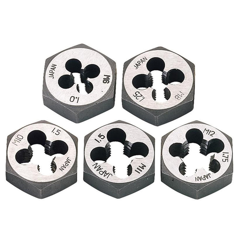 Draper 79198 5-Piece Metric Hexagon Die Nut Set | Carbon Steel Thread Repair Nuts for Cleaning & Restoring Damaged Screws & Bolts (M6-M12)