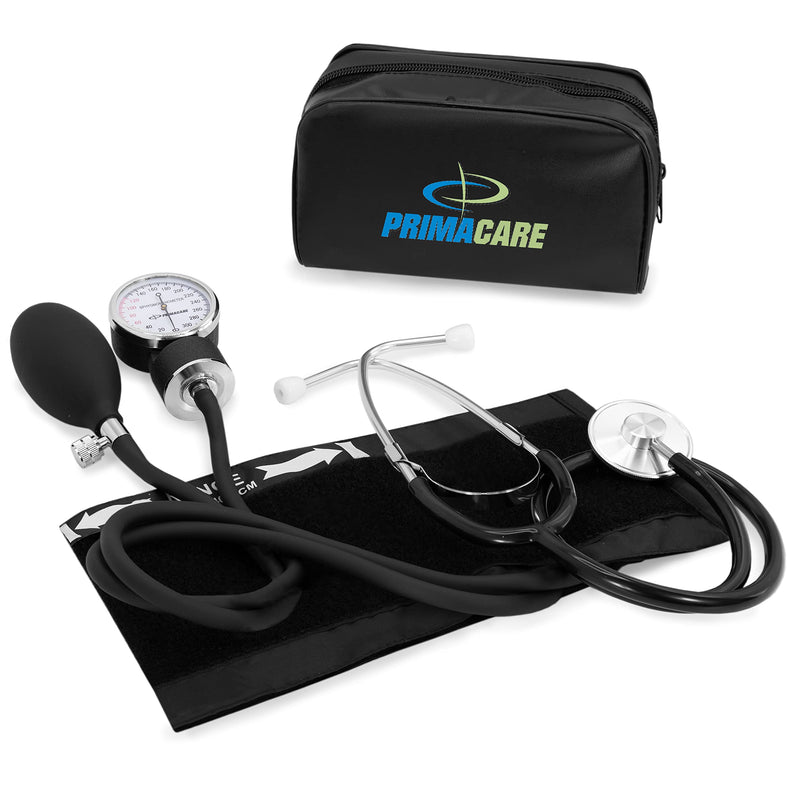 [Australia - AusPower] - PrimaCare Medical DS-9197-BK Professional Classic Series Manual Adult Size Blood Pressure Kit, Emergency Bp kit with Stethoscope and Portable Leatherette Case, Nylon Cuff, Black 