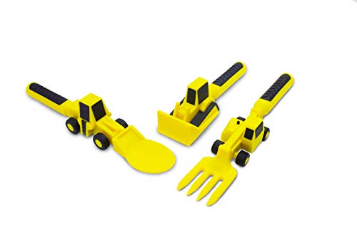 Constructive Eating - Toddler Construction Utensils Made in USA - Silverware for Toddlers - Utensils for Kids - Constructive Eating Utensil Set Yellow Construction