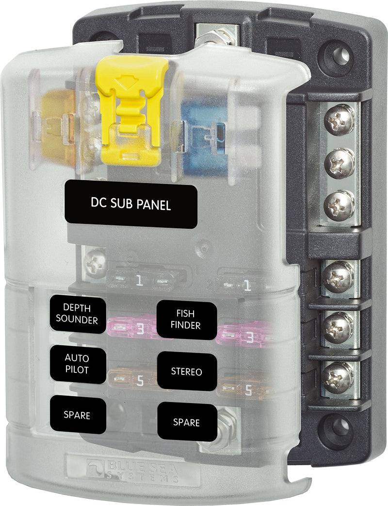 [Australia - AusPower] - Blue Sea Systems 5025 ST Blade Fuse Block 6 Circuit with Ground and Cover 6 Circuit + Neg With cover 