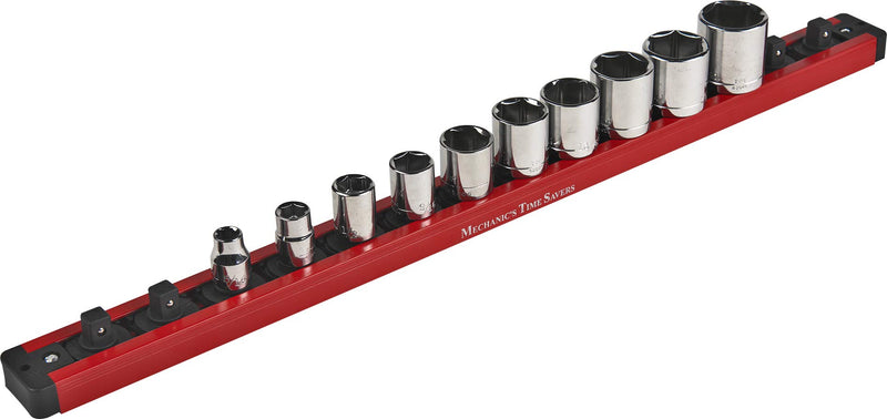 Mechanic's Time Savers Lock-A-Socket Tool Organizer: Magnetic Locking Socket Rack, 3/8" Drive Sockets Red (Pack of 1)