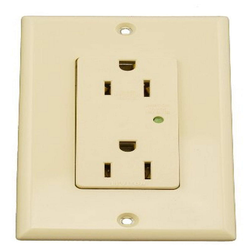 Leviton 15-Amp, 125-Volt, Decora Plus Duplex Receptacle, Straight Blade, Industrial Grade, Surge with Indicator Light, 5280-I, Ivory