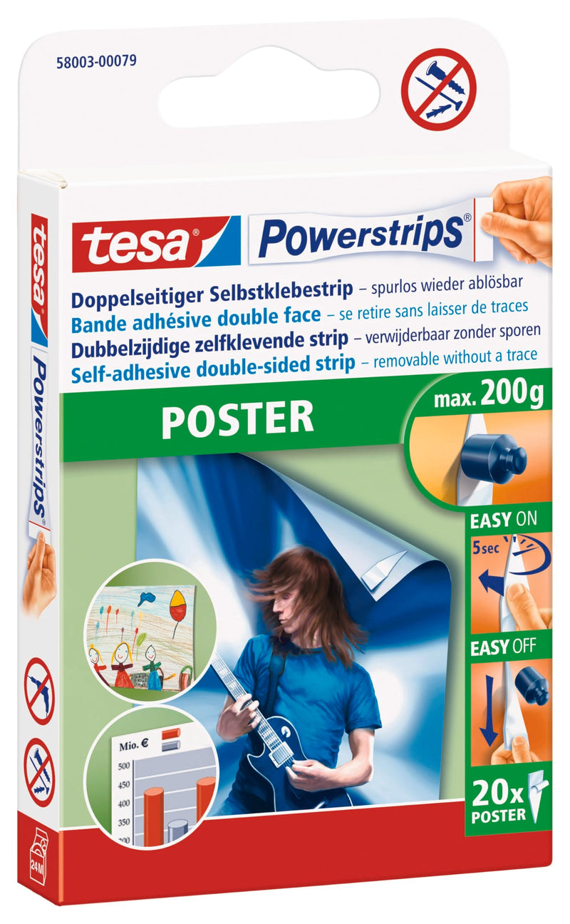 tesa UK POWERSTRIPS POSTER 20x, white, 58003-00079-04 1 count (Pack of 1)