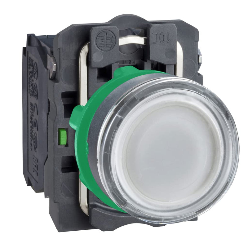 Schneider Electric XB5AW31B5 Illuminated Pushbutton, Electrical Switches, 24V, 50 Hz/60 Hz, White | 22 mm, universal LED, smooth dome, 1S + 1Ö, 24 V ACDC, plastic, white