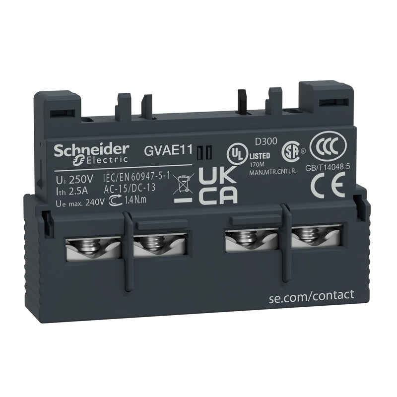 Schneider auxiliary switch block GV-AE11 | 1NO+1NC, front mounting, 24-240V AC