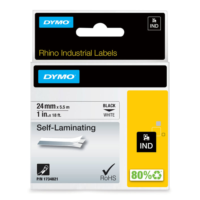 DYMO Rhino Industrial Self-Laminating Labels 1" Black Print on White Tape 1" Black on White Standard Packaging
