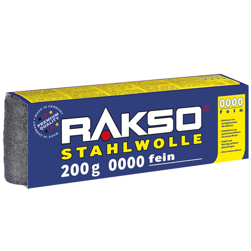 RAKSO Steel Wool Extra Fine 0000-200 g, 1 band, Polished Waxed Wood, Copper, Brass, Matte Surfaces, Cleans Glass 200 g (pack of 1)