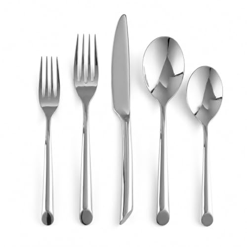 nambe Frond 5-Piece Stainless Steel Flatware Set | 18/10 Mirror Stainless Steel Silverware Cutlery Set | Designed for Home Kitchens, Hotel, or Restaurant Use | Service for 1 | Dishwasher Safe
