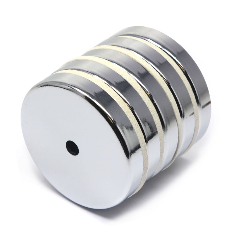 [Australia - AusPower] - CMS MAGNETICS - 5-Pack RB60 C8 Ceramic Ferrite Round Base Magnet with Anti-Corrosion Chrome Plated Steel Cup and 50 LB Pull Force - Cup Diameter: 60.4mm, Center Hole: 6.9mm, Thickness: 8.9mm 