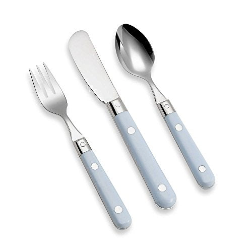Ginkgo International Panda Babies 3-Piece Stainless Steel Childs Flatware Set, Light Blue