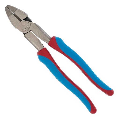 Channellock 369CB lineman's side-cutting pliers with hi-leverage round nose, 9.5-inch blue handles