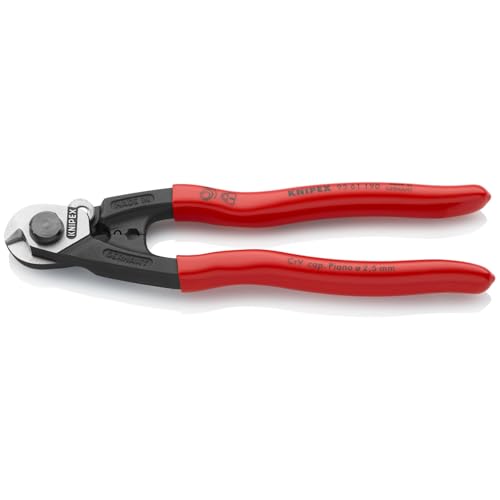 KNIPEX 95 61 190 SBA wire rope cutters with red and blue handles, shown against a white background
