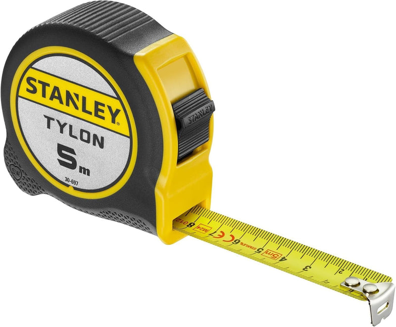 Stanley Tylon Tape Measure, 0-30-697 | 19mm Tape Measure Durable Coating Comfort Grip Accuracy Class II Slide Lock Function 5m Single