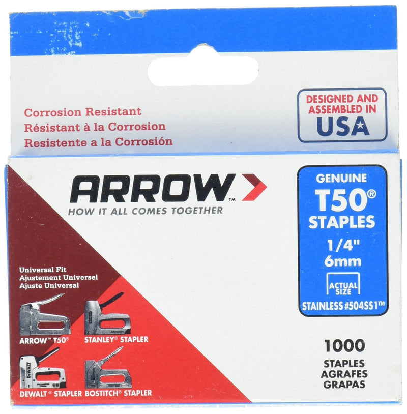 [Australia - AusPower] - Arrow Fastener 504SS1 1/4 in. T50 Stainless Steel Staples 