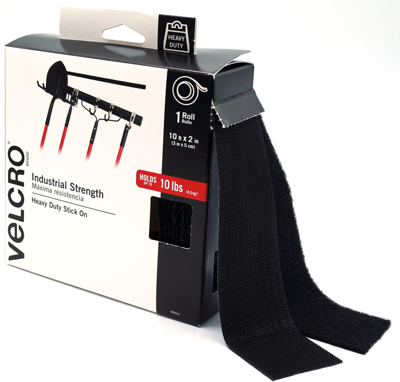 [Australia - AusPower] - VELCRO Brand Heavy Duty Tape with Adhesive - Cut Strips to Length - Holds 10 lbs, Black - Industrial Strength Roll, Wide 10Ft x 2In - Strong Hold for Indoor or Outdoor Use 