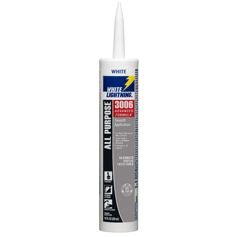 [Australia - AusPower] - White Lightning WL30060 3006 Siliconized Acrylic Latex All Purpose Caulk, 10 oz Cartridge, White 