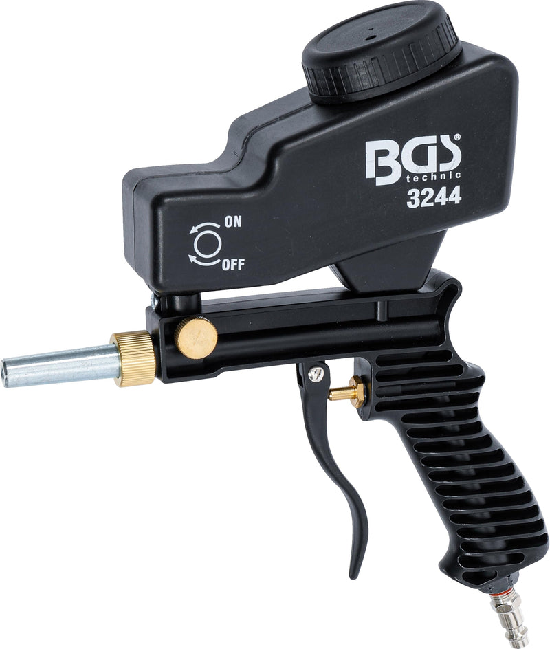 BGS 3244 Compressed Air Sandblasting Gun, 600 cm³ Container, ABS Housing | Air intake 6.3 mm (1/4 inch), air consumption 453 l/min, grain Fepa 46 to 100 (106 to 425 µm), 5 mm steel tip
