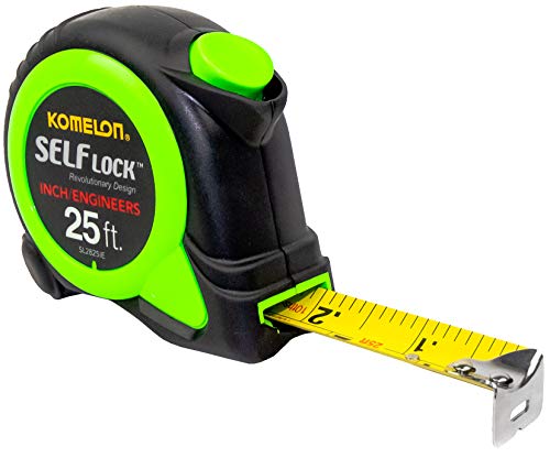 Komenlon SL2825IE 25ft self-lock tape measure with compact black and yellow case